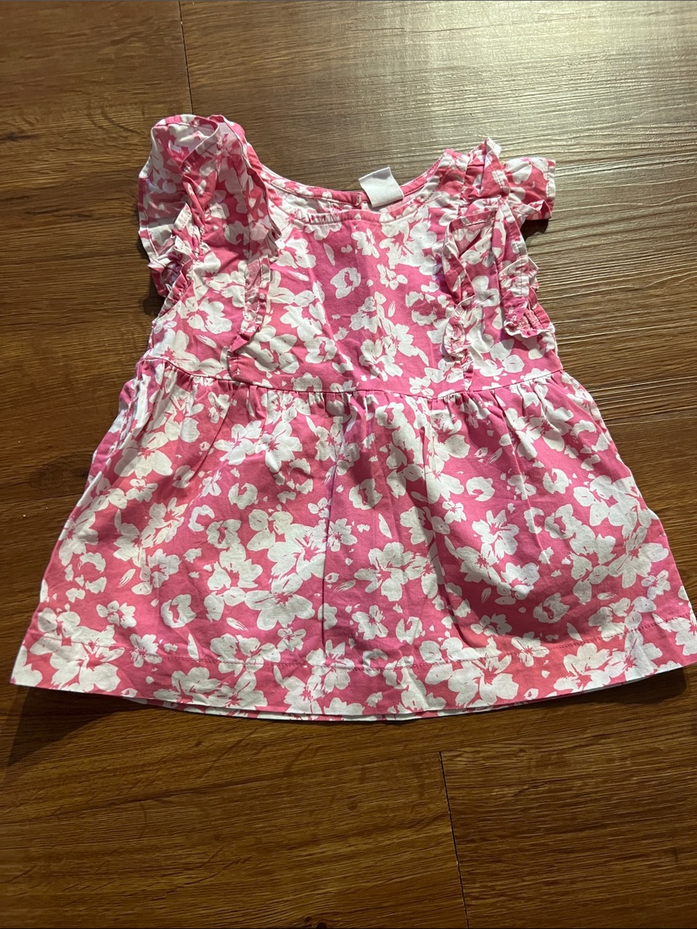 GAP Pink White Floral Ruffle Sleeve Top